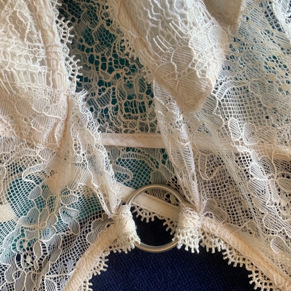 NWOT Free People white and golden floral lace mini baby doll dress - Picture 7 of 9